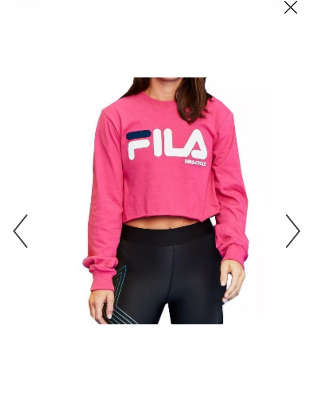 soulcycle Pink Cropped Long Sleeve Tee with FILA Logo